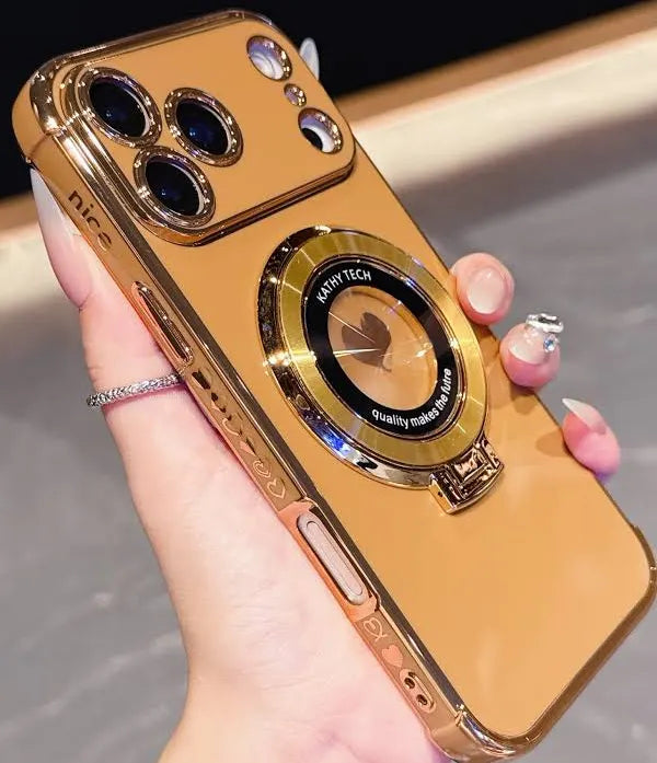 Electroplated Ball Metal Frame Magnetic Folding Stand iPhone Case