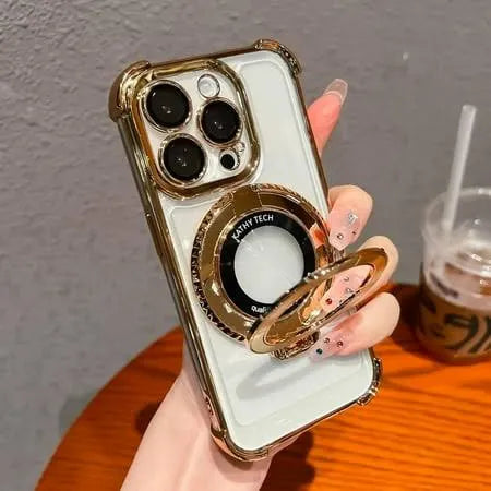 Electroplated Ball Metal Frame Magnetic Folding Stand iPhone Case